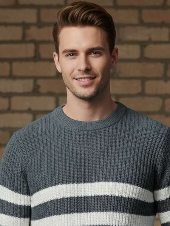 men striped long sleeve regular fit pullover  - 22278310 -  Standard Image - 3