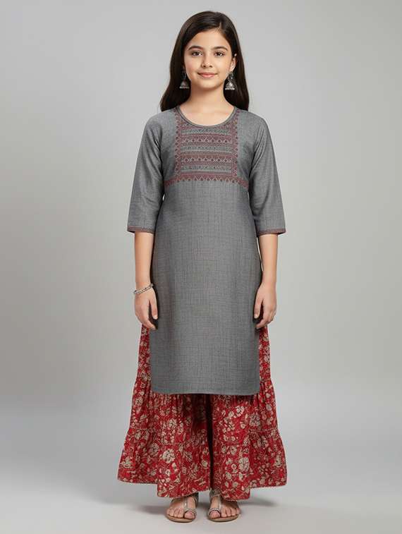 girls three quarter sleeve straight kurta