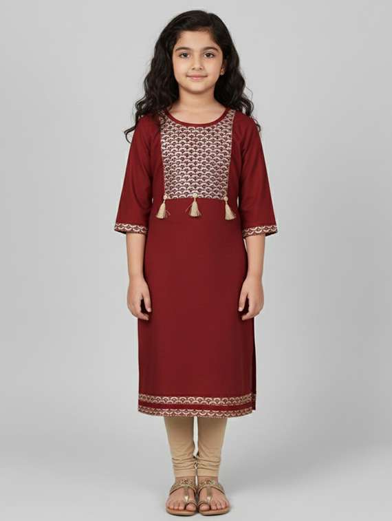 girls printed three quarter sleeve straight kurta