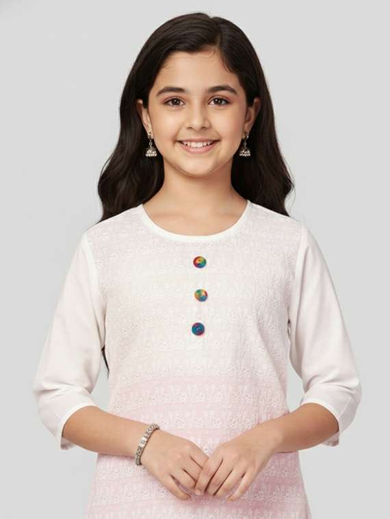 girls three quarter sleeve a-line kurta - 22278331 -  Standard Image - 3