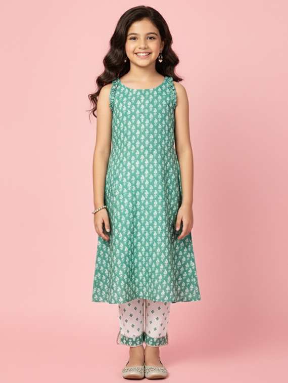 girls printed sleeveless a-line kurta