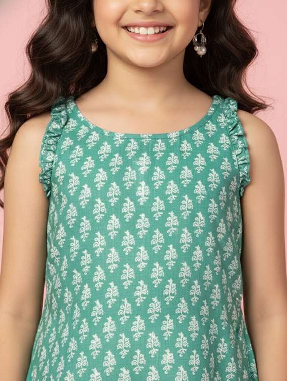 girls printed sleeveless a-line kurta - 22278346 -  Standard Image - 3