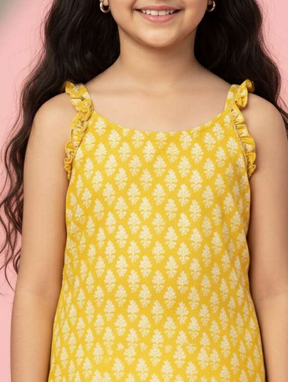 girls printed sleeveless a-line kurta - 22278347 -  Standard Image - 3