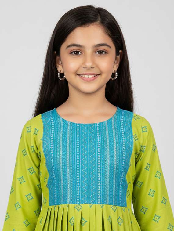 girls printed three quarter sleeve kurta - 22278354 -  Standard Image - 3