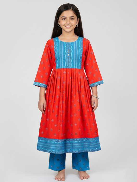 girls printed three quarter sleeve kurta