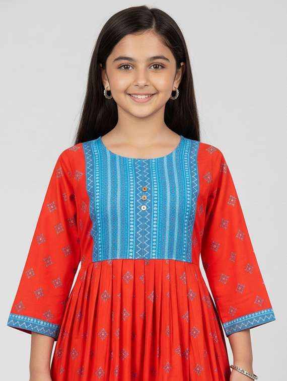 girls printed three quarter sleeve kurta - 22278355 -  Standard Image - 3