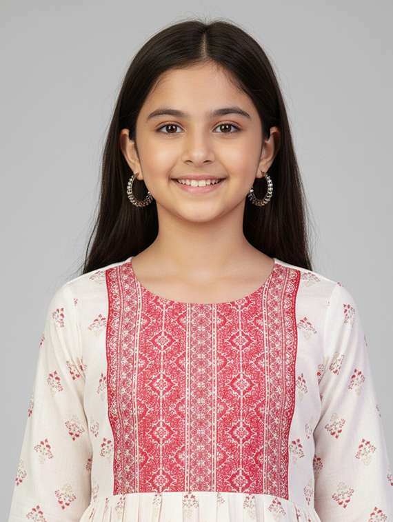 girls printed three quarter sleeve kurta - 22278356 -  Standard Image - 3