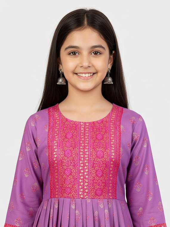 girls printed three quarter sleeve kurta - 22278357 -  Standard Image - 3