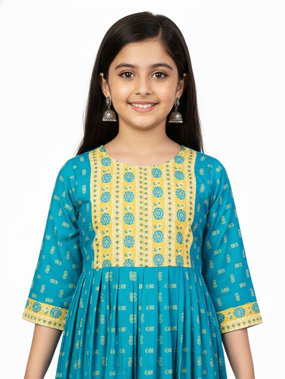 girls printed three quarter sleeve kurta - 22278358 -  Standard Image - 3