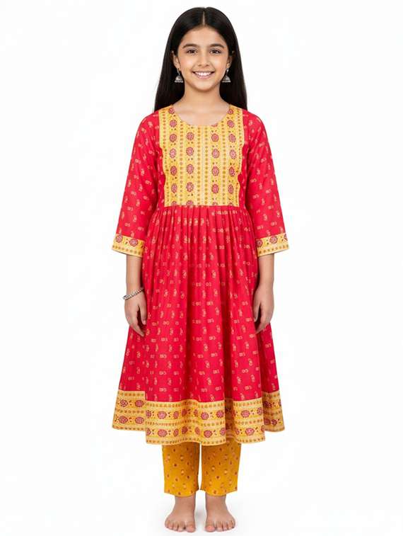 girls printed three quarter sleeve kurta