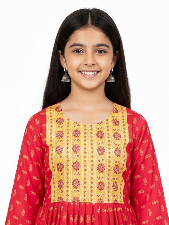 girls printed three quarter sleeve kurta - 22278359 -  Standard Image - 3