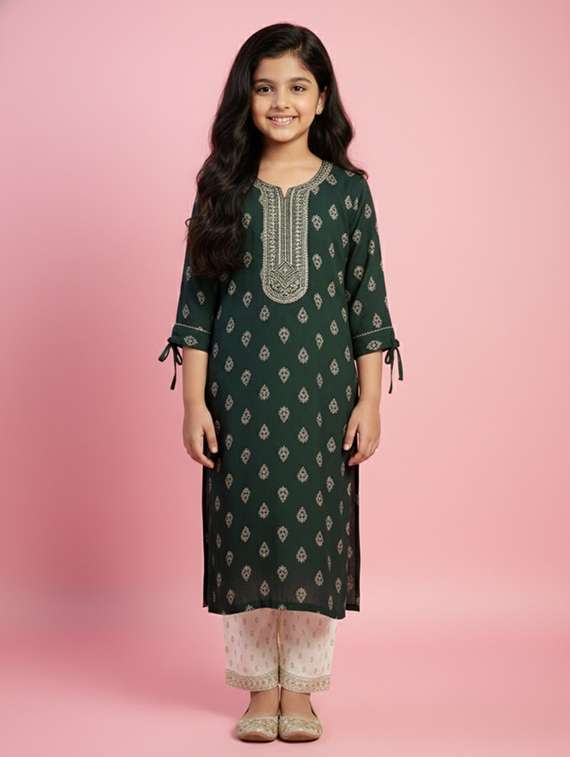 girls printed three quarter sleeve kurta