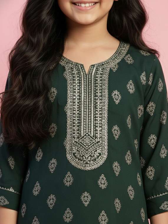 girls printed three quarter sleeve kurta - 22278366 -  Standard Image - 3