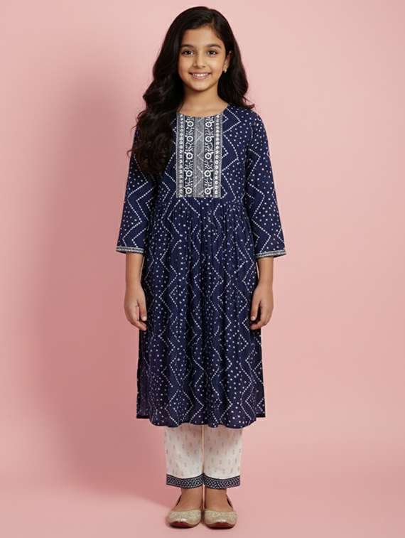 girls printed three quarter sleeve kurta