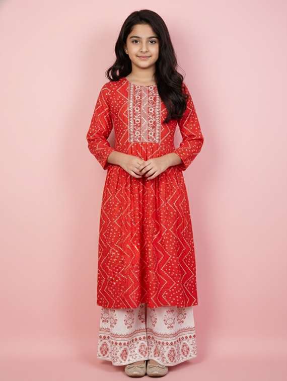 girls printed three quarter sleeve kurta