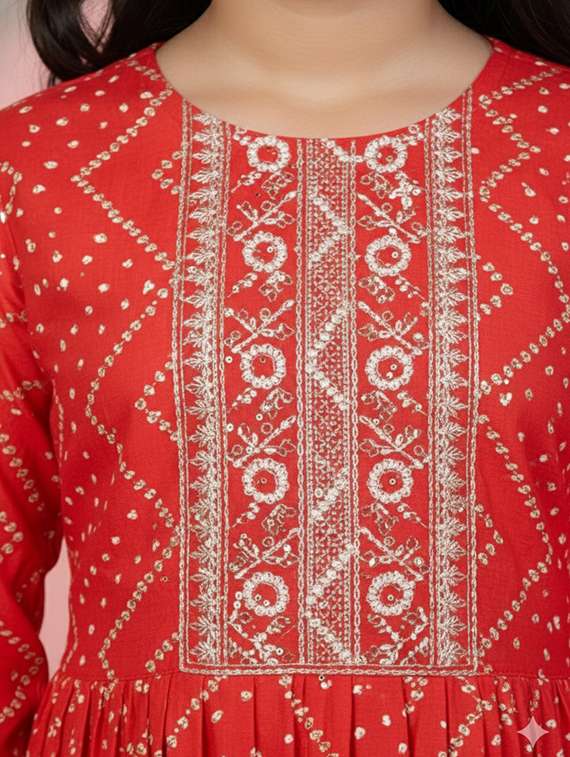 girls printed three quarter sleeve kurta - 22278369 -  Standard Image - 3