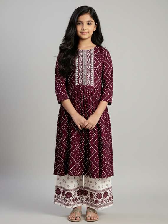 girls printed three quarter sleeve kurta