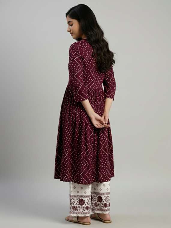 Girls Printed Three Quarter Sleeve Kurta - 22278370 -  Standard Image - 3