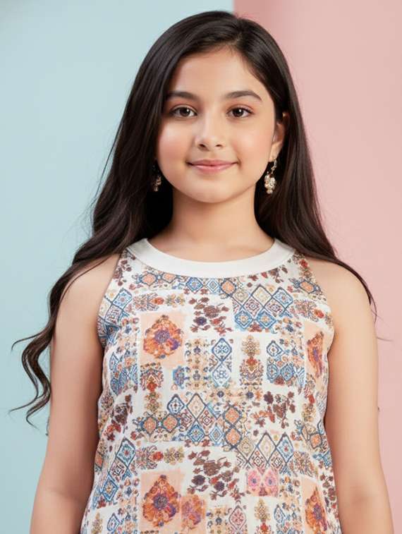 girls printed sleeveless straight kurta - 22278385 -  Standard Image - 3