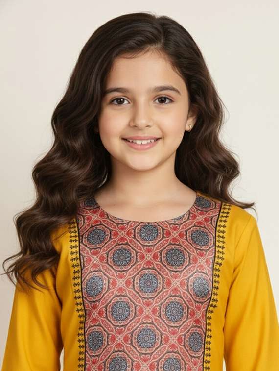 girls three quarter sleeve flared kurta - 22278389 -  Standard Image - 3