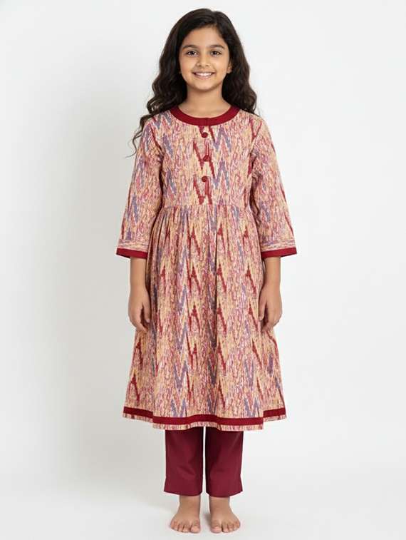girls three quarter sleeve flared kurta