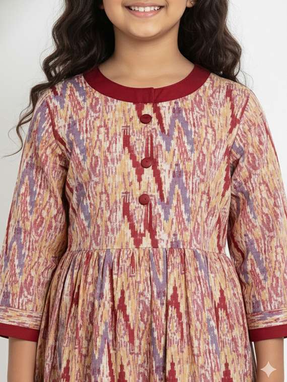 girls three quarter sleeve flared kurta - 22278393 -  Standard Image - 3