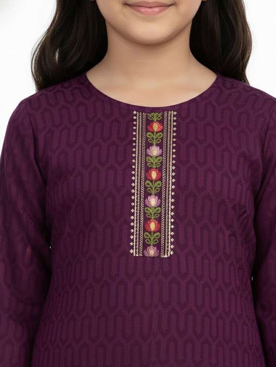girls self design three quarter sleeve kurta - 22278400 -  Standard Image - 3