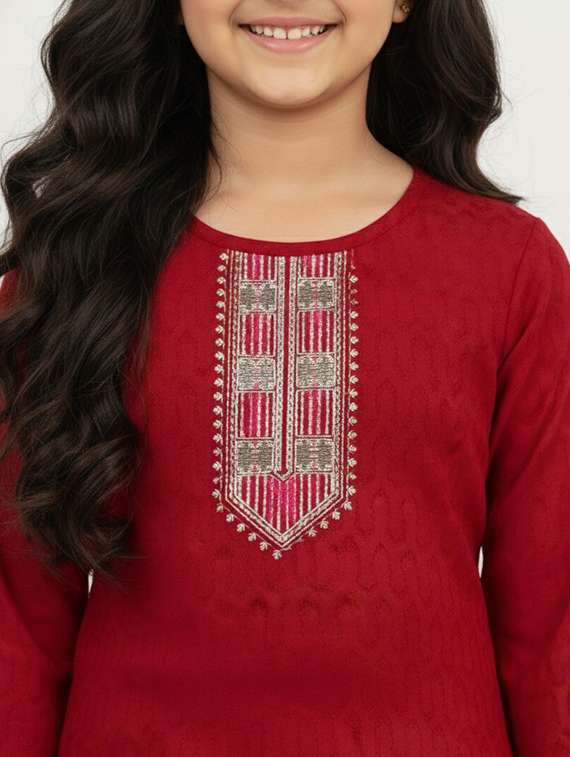girls self design three quarter sleeve kurta - 22278402 -  Standard Image - 3