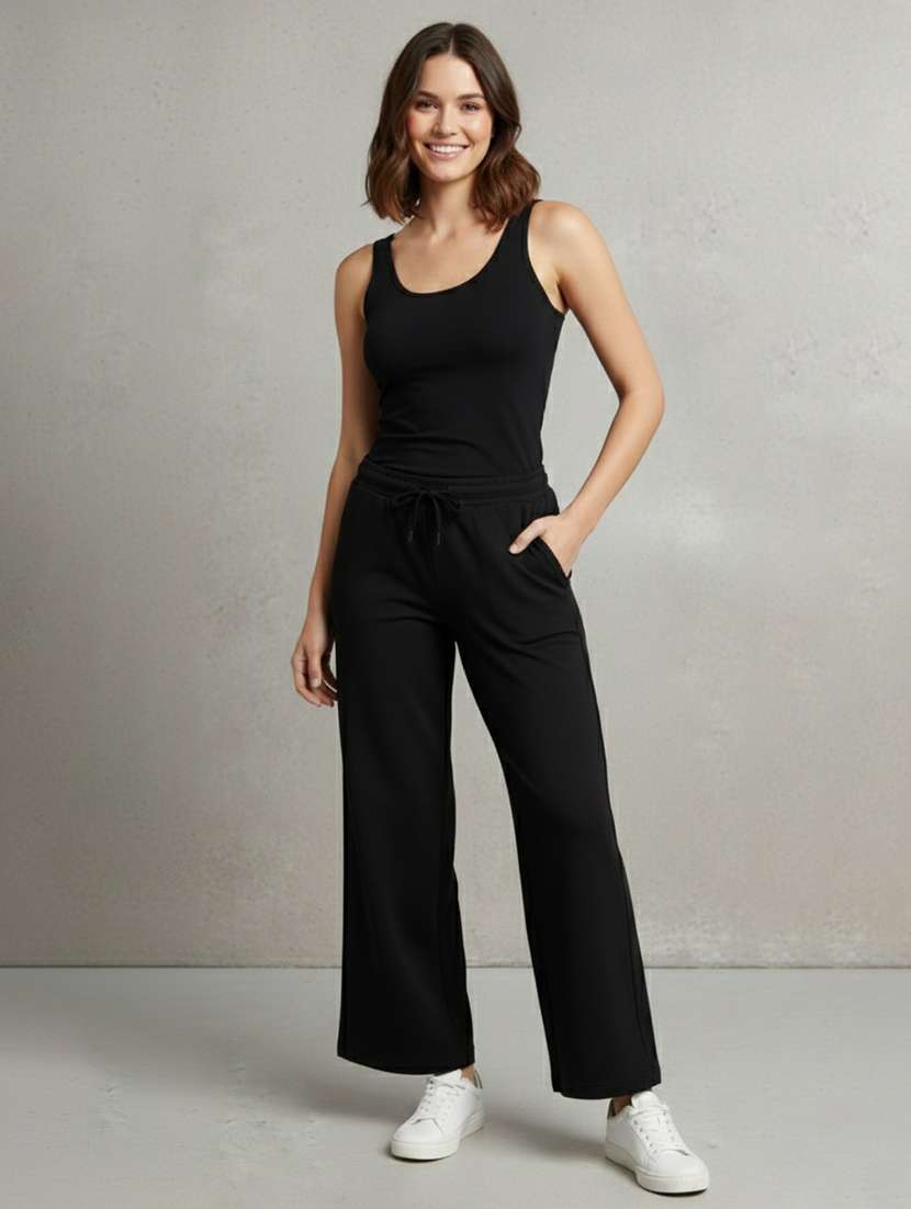 women solid mid rise track pant - 22278405 -  Standard Image - 3