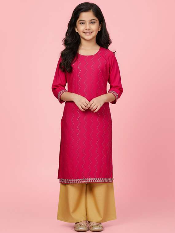 girls three quarter sleeve straight kurta