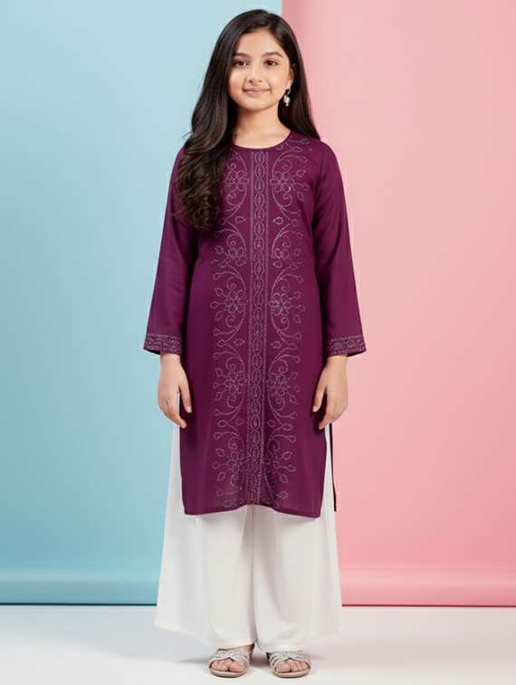 girls three quarter sleeve straight kurta