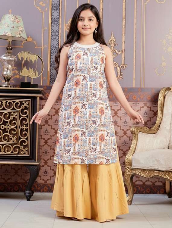 girls printed sleeveless straight kurta