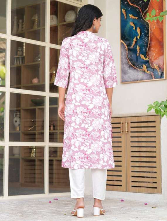 women printed three quarter sleeve straight kurta - 22278428 -  Standard Image - 3