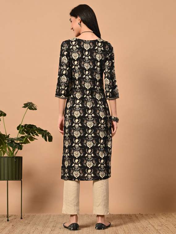 women printed three quarter sleeve straight kurta - 22278430 -  Standard Image - 3