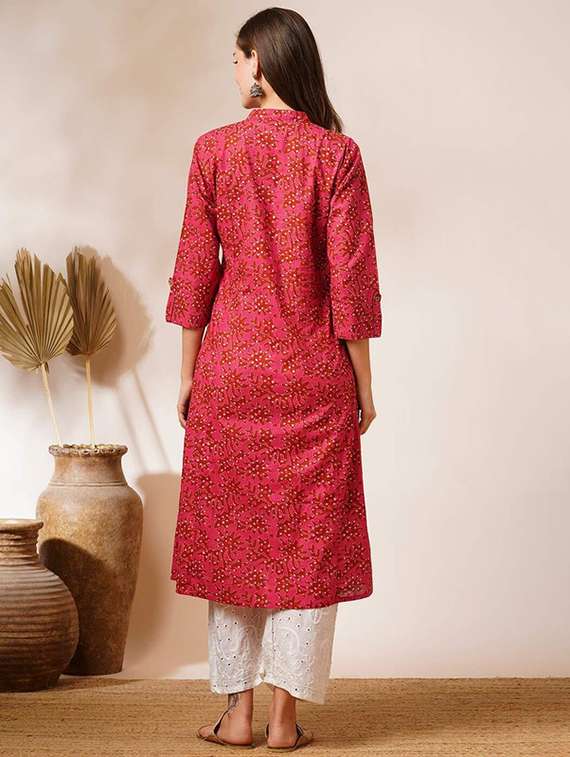 women printed three quarter sleeve straight kurta - 22278432 -  Standard Image - 3