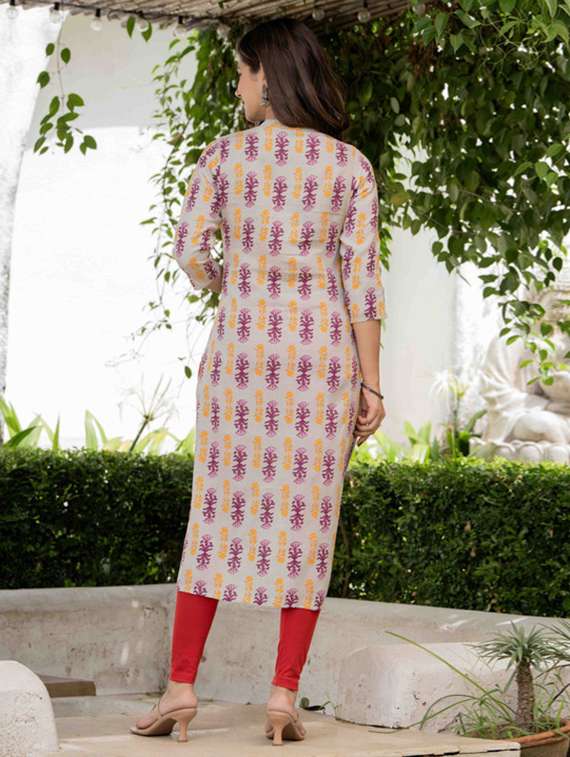 women printed three quarter sleeve straight kurta - 22278433 -  Standard Image - 3