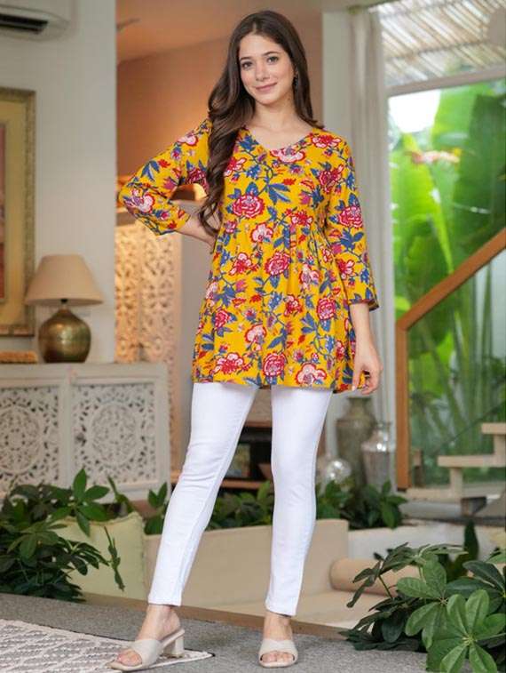 women floral printed three quarter sleeve a-line kurti - 22278435 -  Standard Image - 3