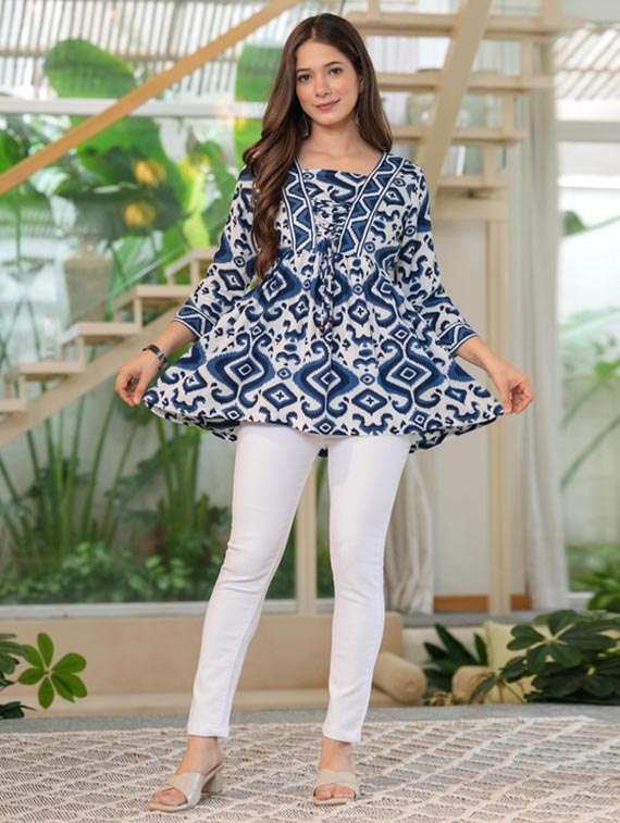 women printed three quarter sleeve ethnic top - 22278436 -  Standard Image - 3