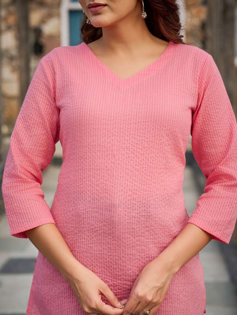 women self design three quarter sleeve straight kurti - 22278437 -  Standard Image - 5