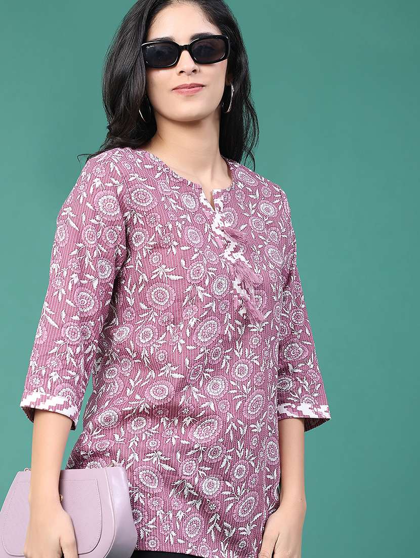 women floral three quarter sleeve straight kurti