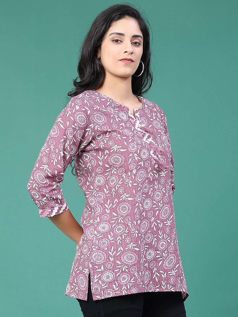 women floral three quarter sleeve straight kurti - 22278502 -  Standard Image - 3