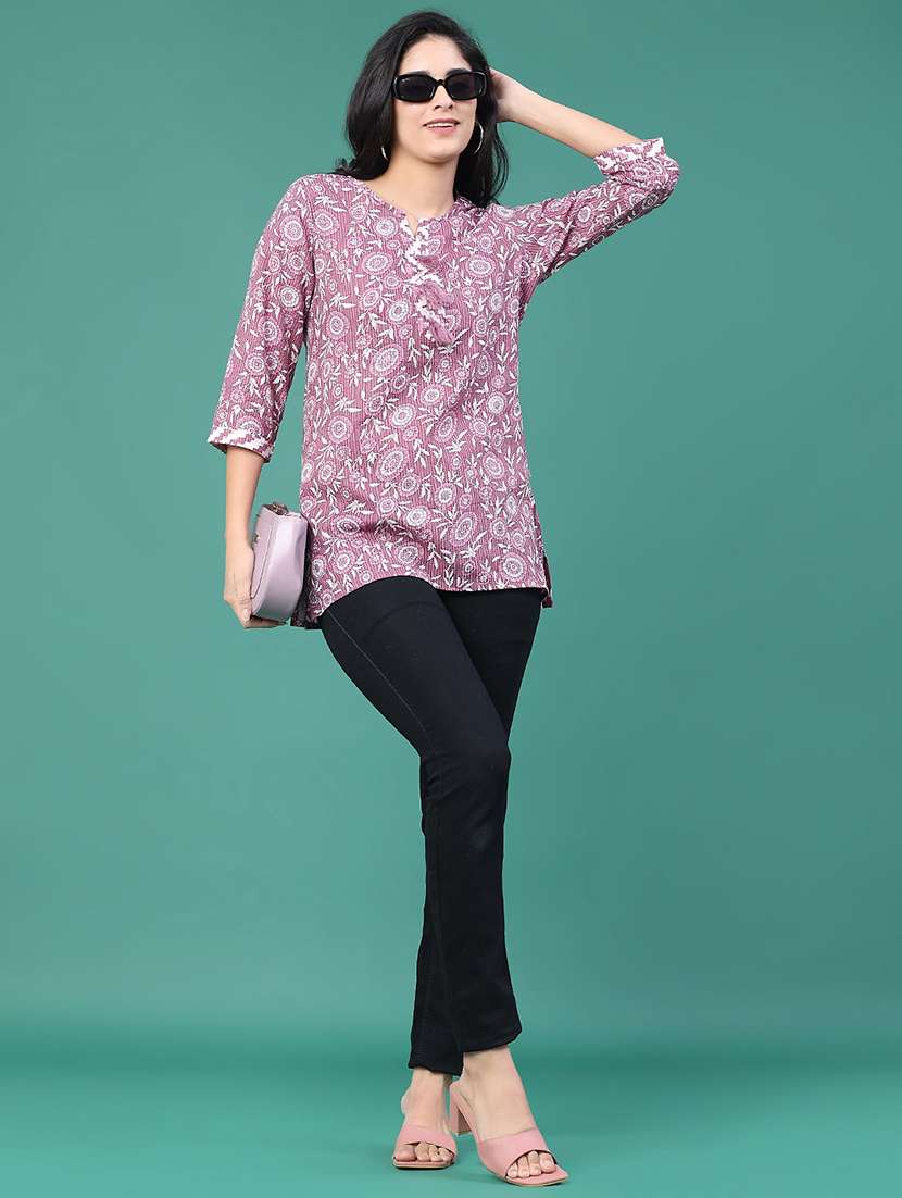 women floral three quarter sleeve straight kurti - 22278502 -  Standard Image - 5
