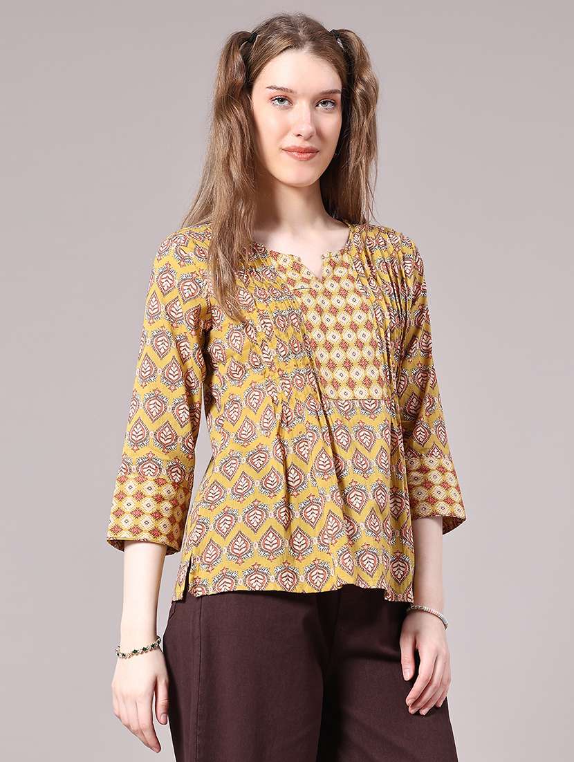 women printed notch neck top - 22278507 -  Standard Image - 3