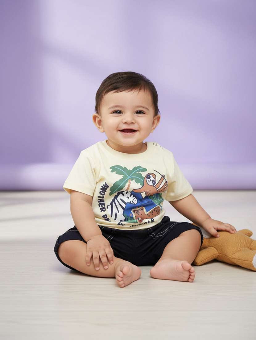 boys cream cotton combo infant twin set