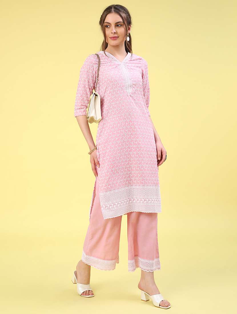 pink cotton straight kurta