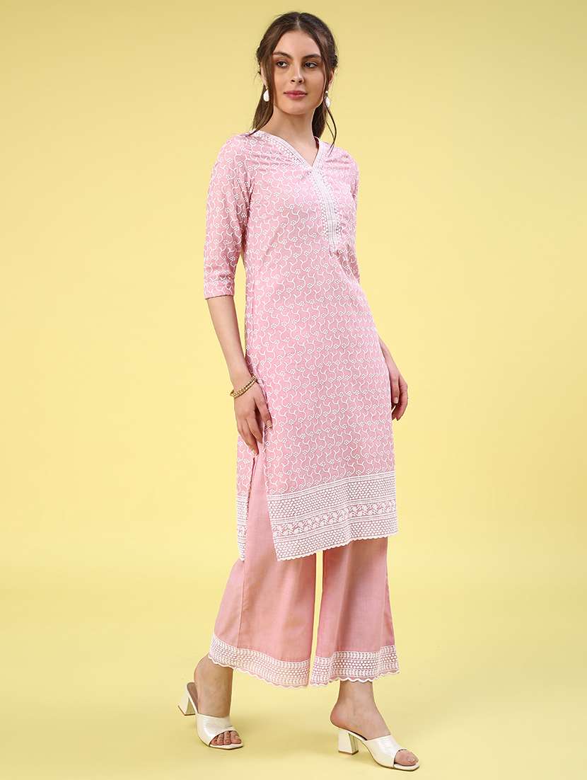 Pink Cotton Straight Kurta - 22278558 -  Standard Image - 3