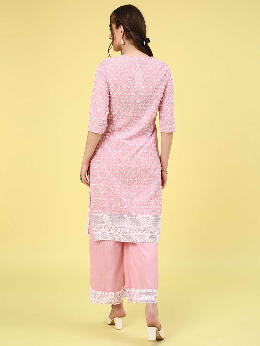 Pink Cotton Straight Kurta - 22278558 -  Standard Image - 5