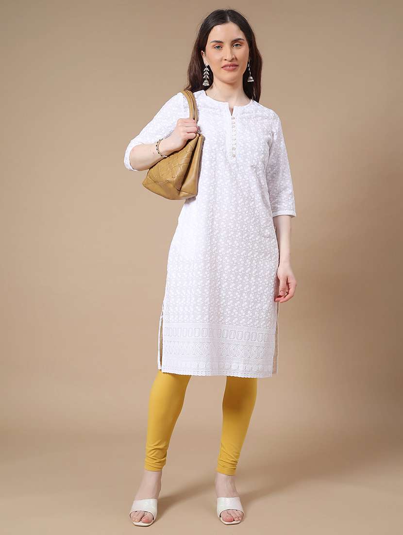 white cotton straight kurta - 22278559 -  Standard Image - 5