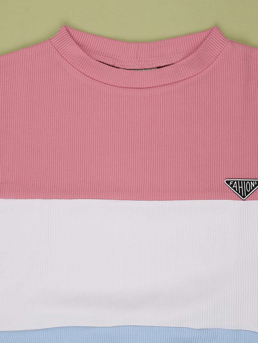 Girls Colourblocked Round Neck Tee - 22278594 -  Standard Image - 3