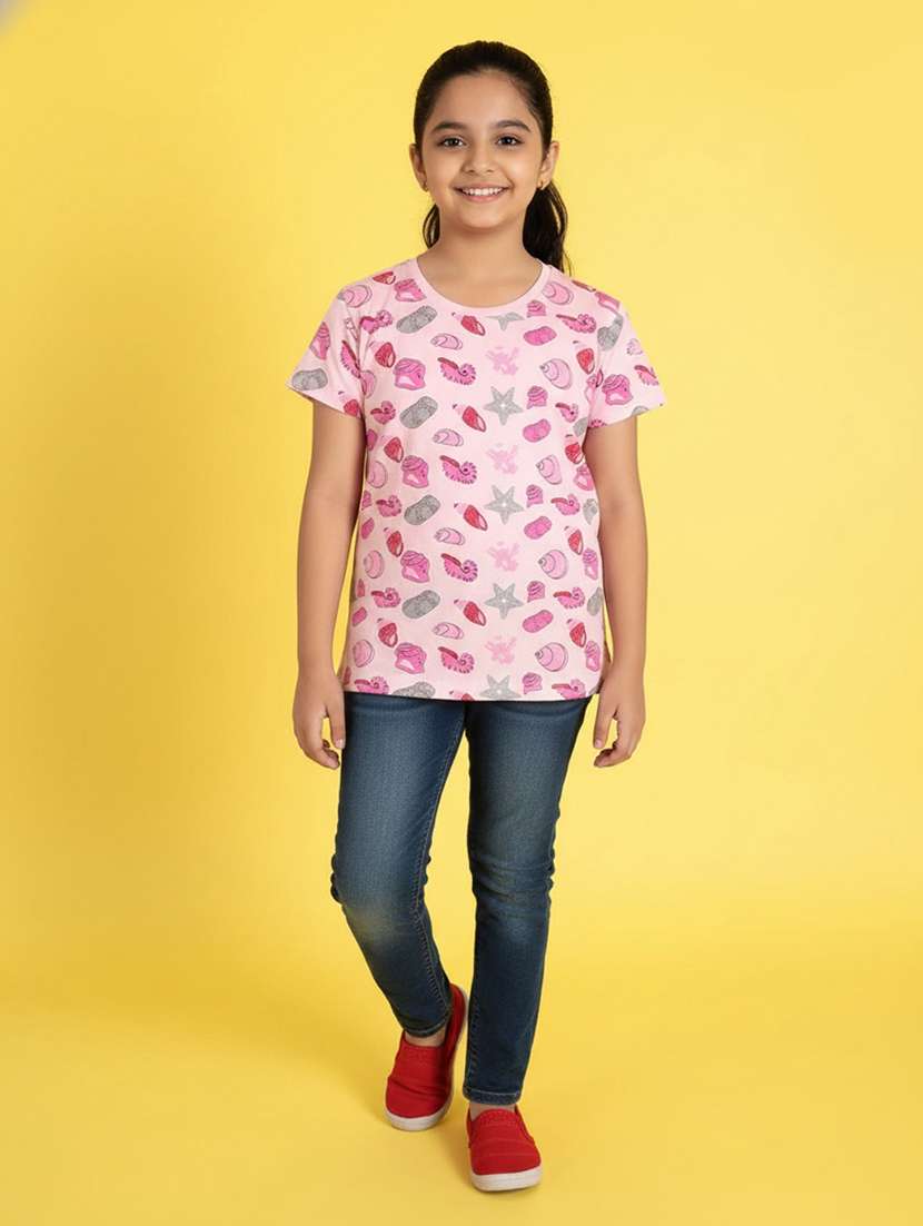 pink cotton all over print tee